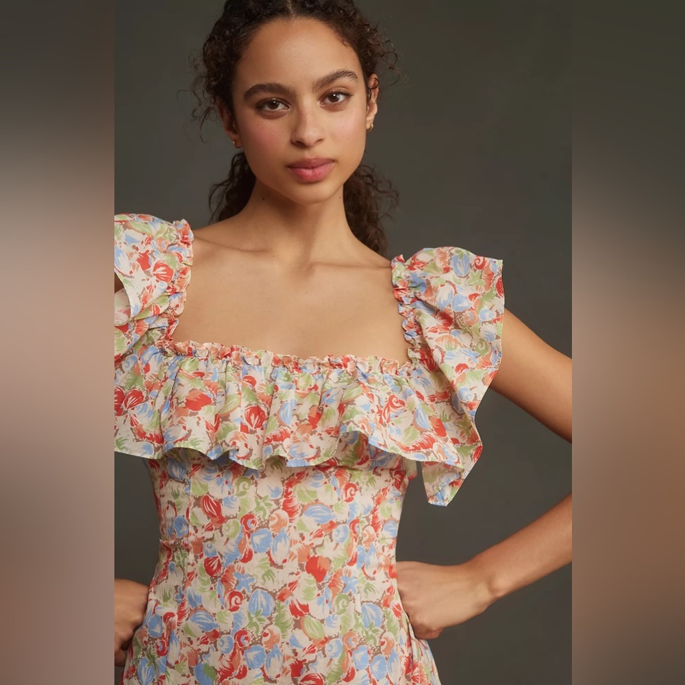 NWT Anthropologie RIXO June Floral Ruffled A-Line Midi Dress - size L - Picture 3 of 9